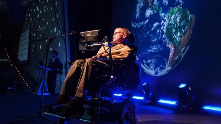 Stephen Hawking giving a lecture during the Starmus Festival on the Spanish Canary island of Tenerife on September 23th, 2014.