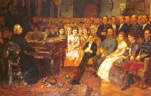 An original painting in the Bösendorfer Hall shows Liszt playing a concert for the emperor Franz Josef and the court on a Bösendorfer grand piano. The model Liszt is veneered in Vavona.