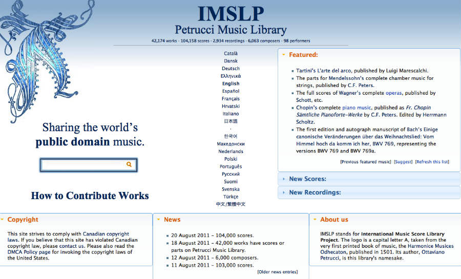 The IMSLP is the largest open source library of musical scores on the internet.