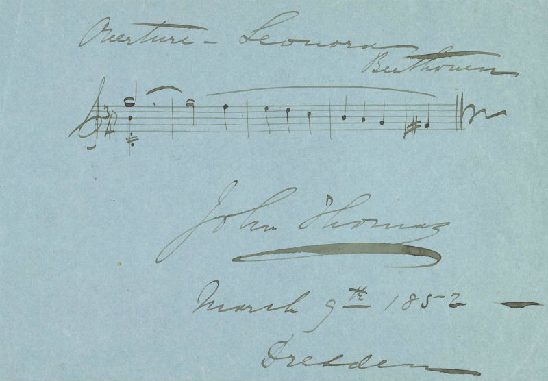 Overture to Beethoven's Fidelio (album leaf) : manuscript in the hand of John Thomas, 1852 Mar. 9.