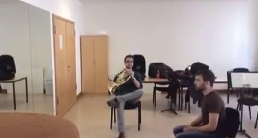 Funny Combination of French Horn and Squeaky Chair