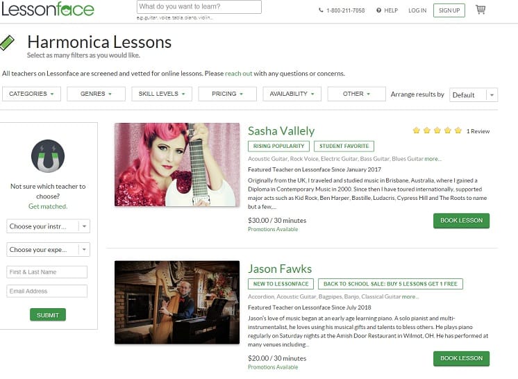 lessonface learn harmonica online