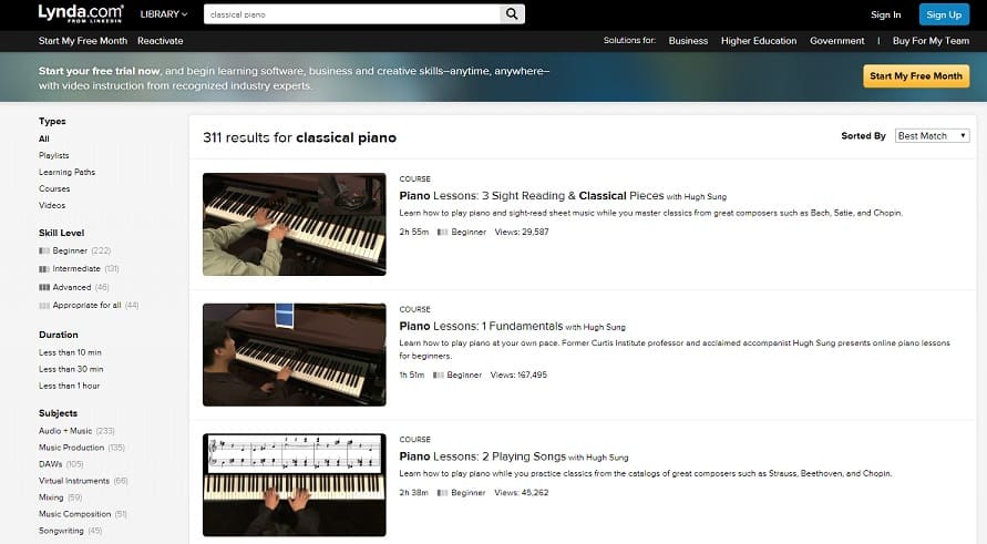 lynda learn classical piano online