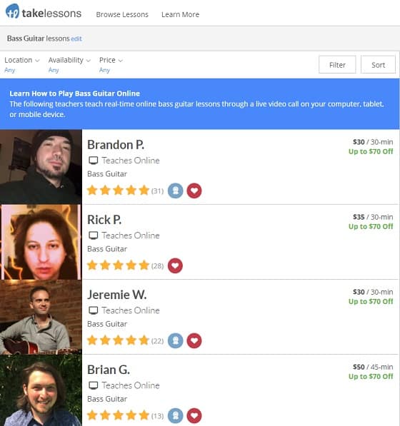 takelessons learn bass guitar online