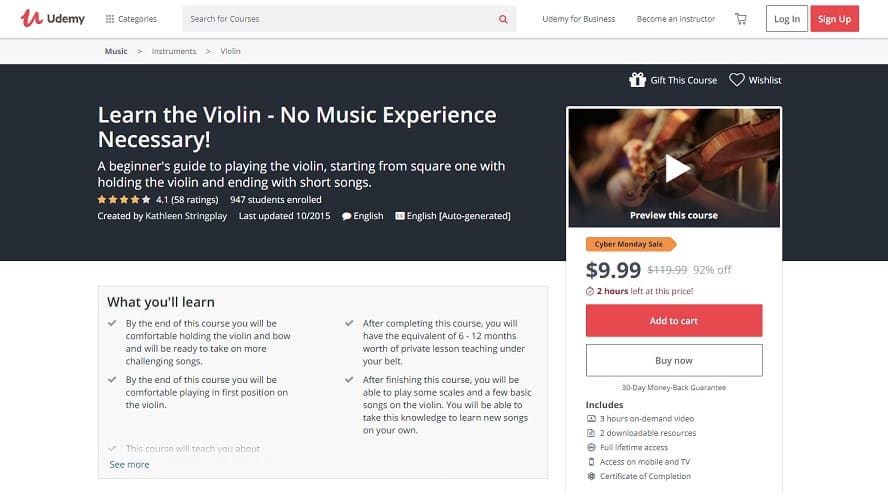 Udemy Course 3 Violin Lessons for Beginners