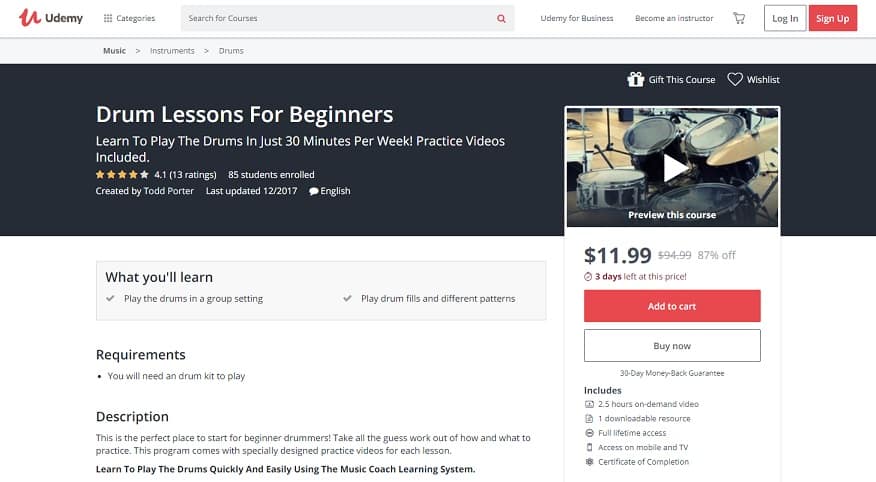 udemy-course-4 Drum Lessons for beginners