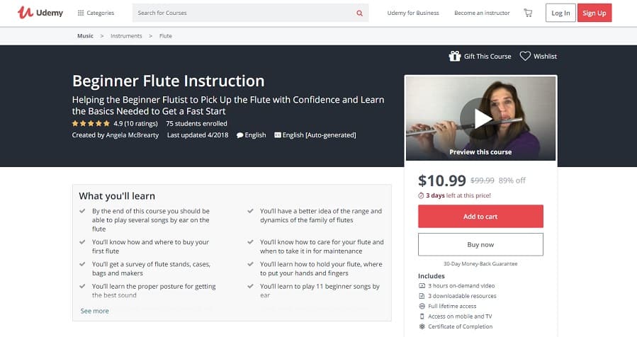 udemy-course-4 Flute Lessons for Beginners