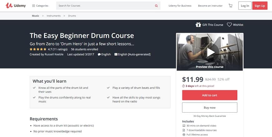 udemy-course-6 Drum Lessons for beginners