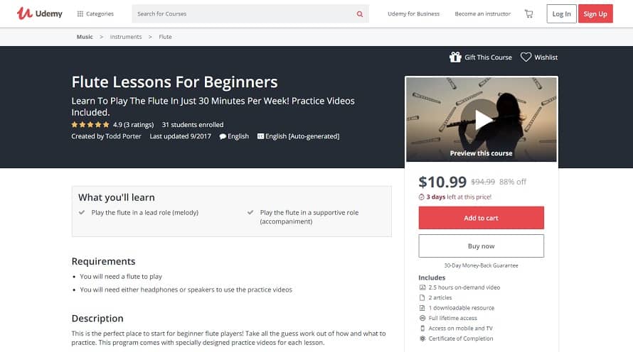 udemy-course-6 Flute Lessons for Beginners