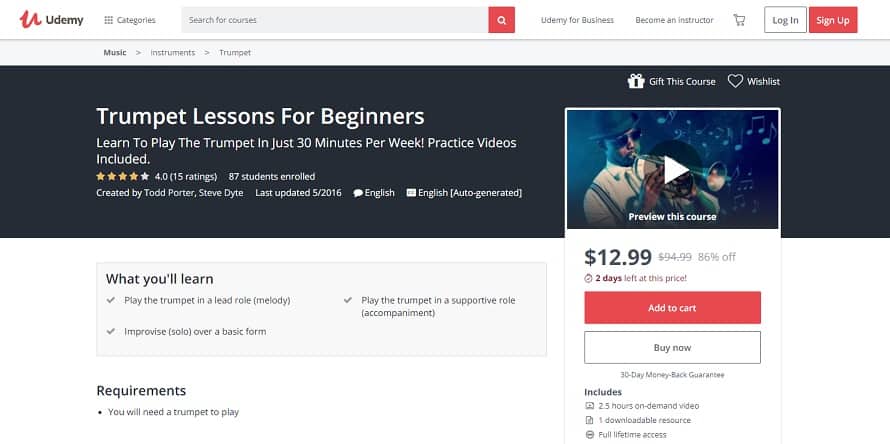 udemy-course-2 Trumpet Lessons for Beginners