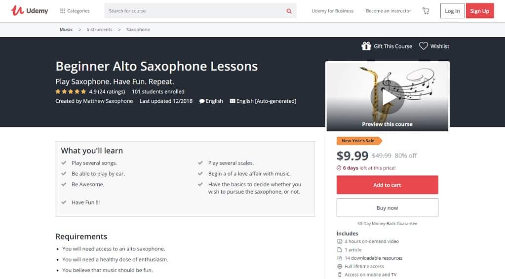 udemy-course-5 Saxophone Lessons for Beginners