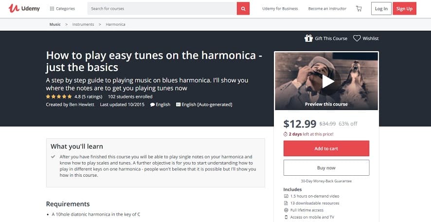 udemy-course-6 Harmonica Lessons for Beginners