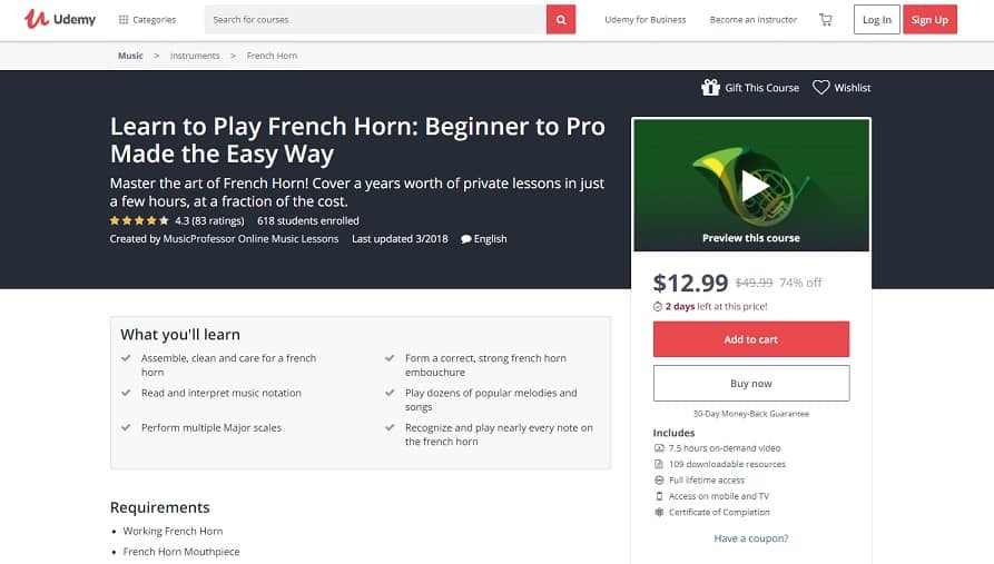 udemy French Horn Lessons for Beginners