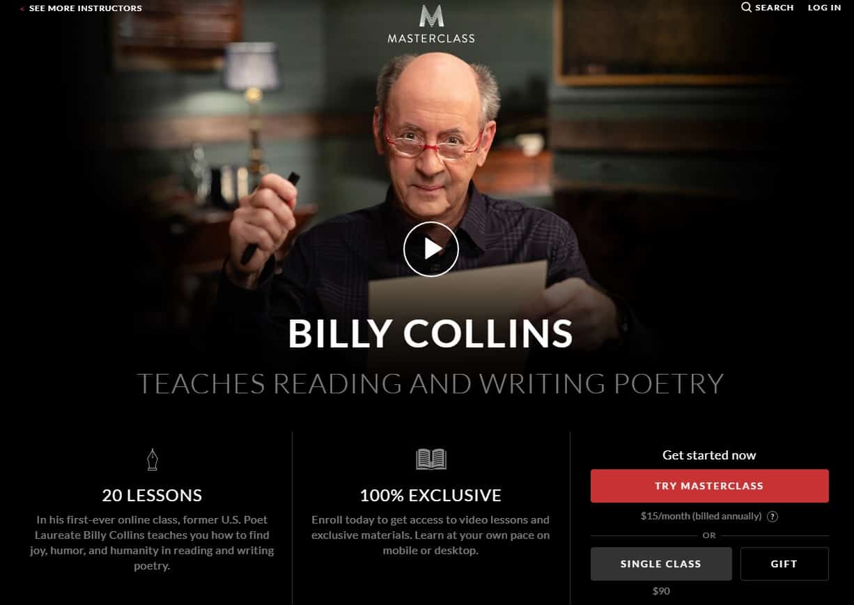 MasterClass Billy Collins Reading and Writing Poetry Lesson Review