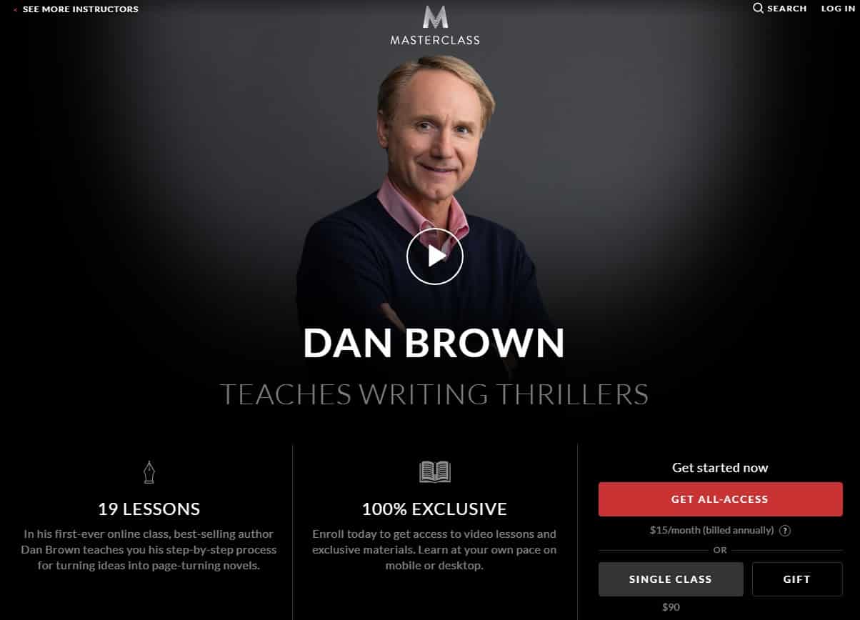 MasterClass Dan Brown Writing Thrillers Lesson Review