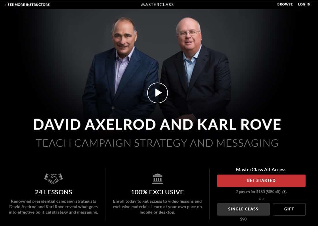 MasterClass David Axelrod and Karl Rove Campaign Strategy and Messaging Lesson Review