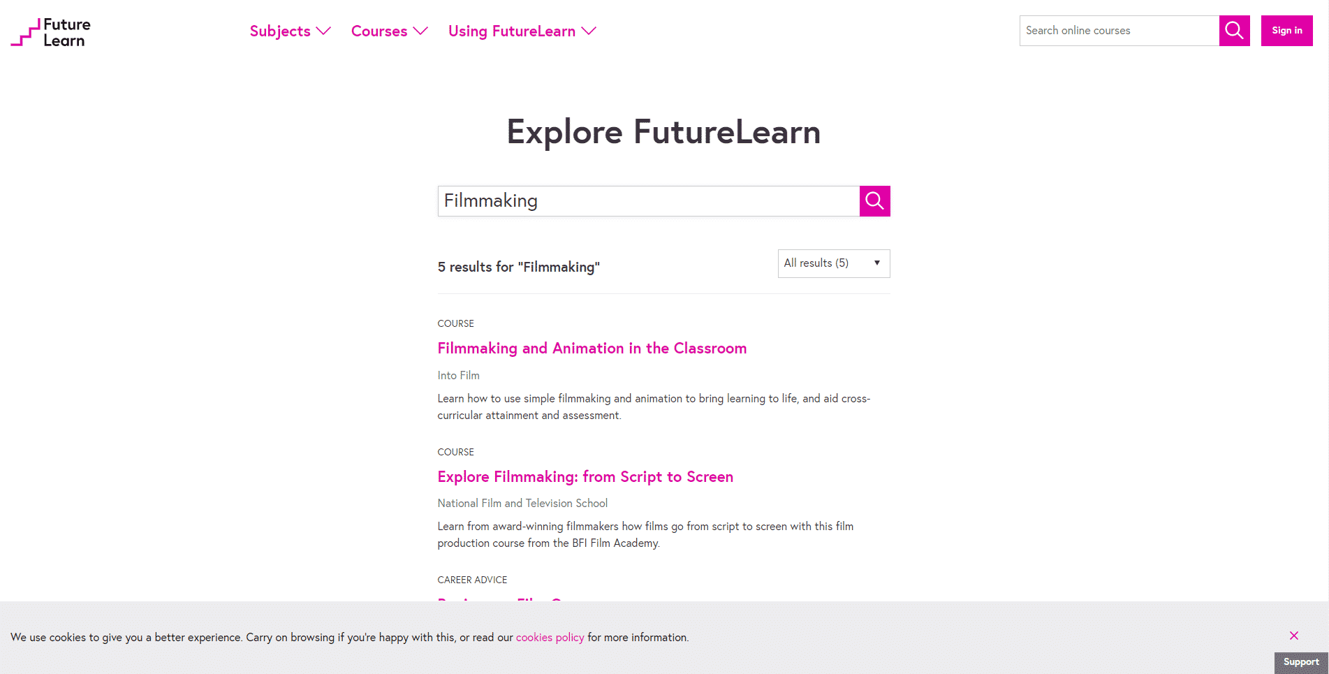 Future Learn Filmmaking Lesson Online