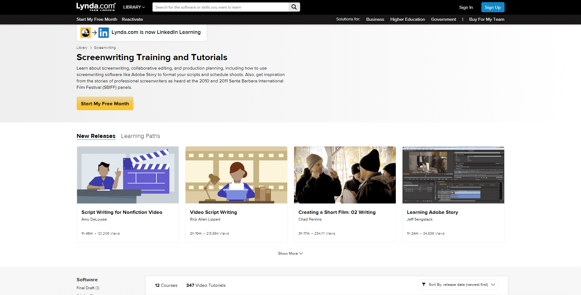 Lynda.com Learn Screenwriting Lessons Online