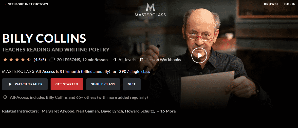 MasterClass Billy Collins Learn Writing Lessons Online