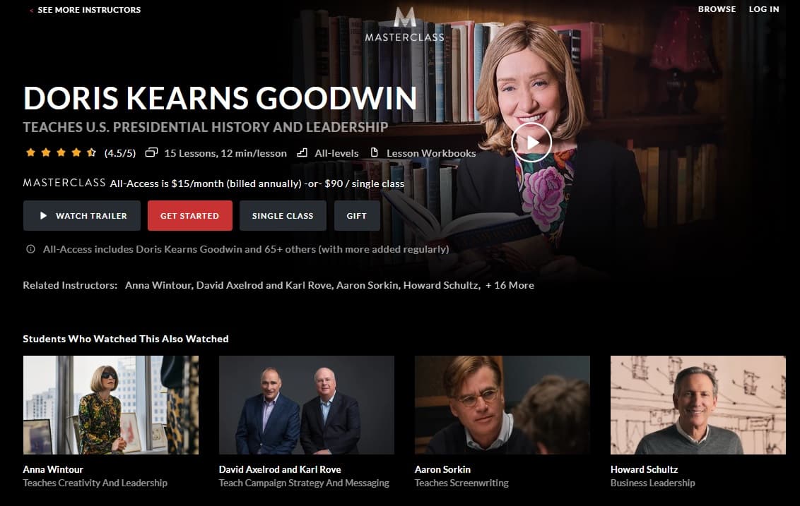 MasterClass Doris Kearns Goodwin's U.S. Presidential History and Leadership Lesson Review