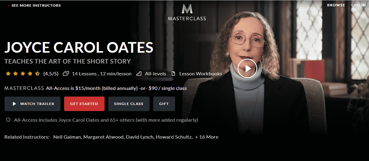 MasterClass Joyce Carol Oates Learn Writing Lessons Online