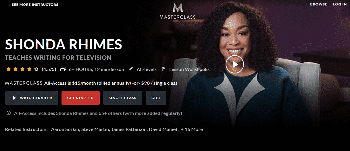 MasterClass Shonda Rhimes Learn Screenwriting Lessons Online