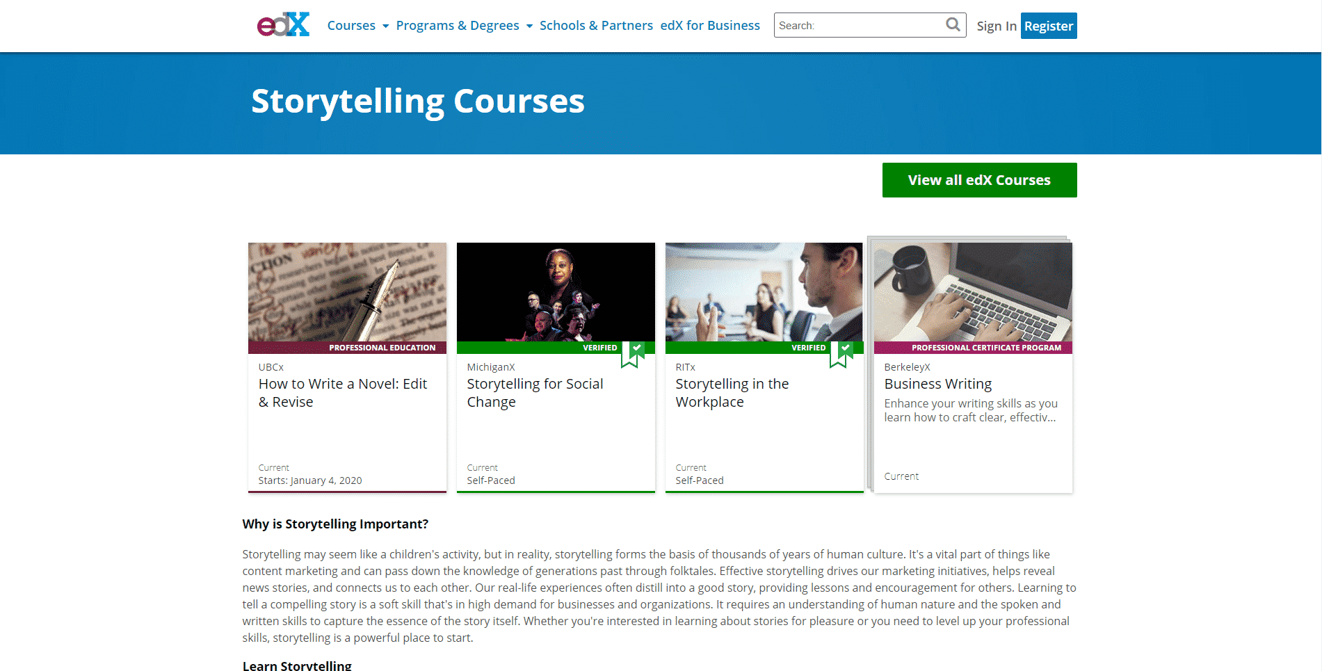 EDX.Org Learn Storytelling Lessons Online