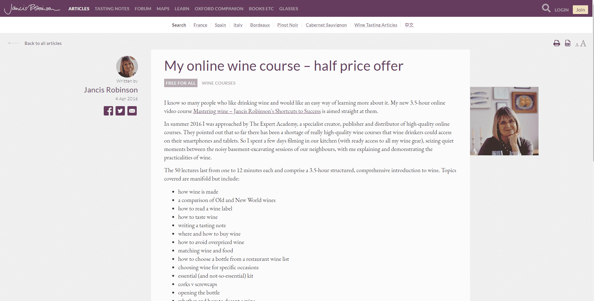 Jancis Robinson Learn Wine Appreciation Lessons Online