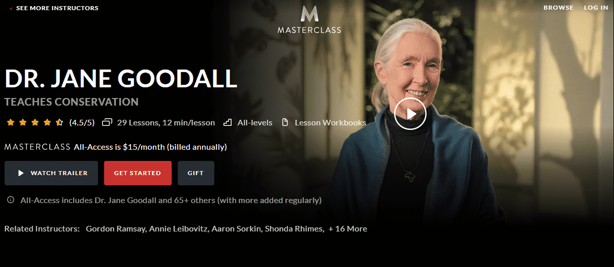 MasterClass Dr. Jane Goodall Learn Conservation Lessons Online