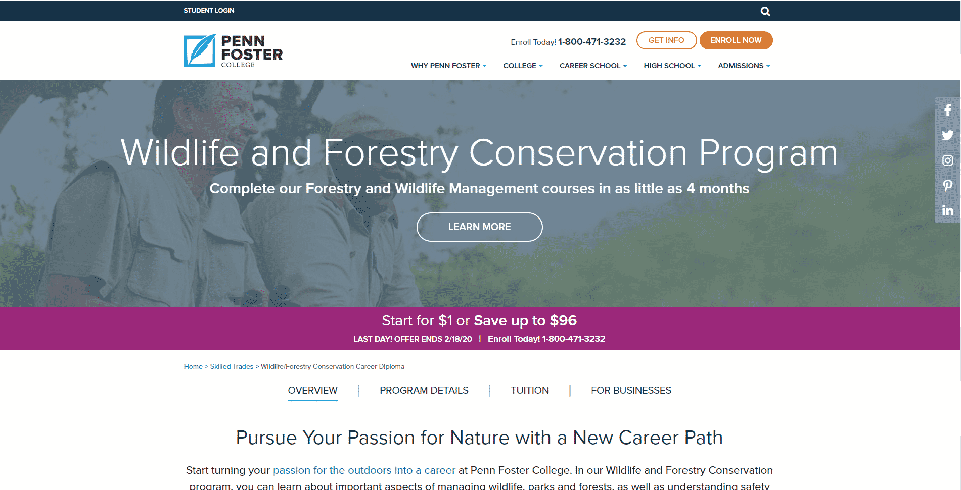 Penn Foster College Learn Conservation Lessons Online