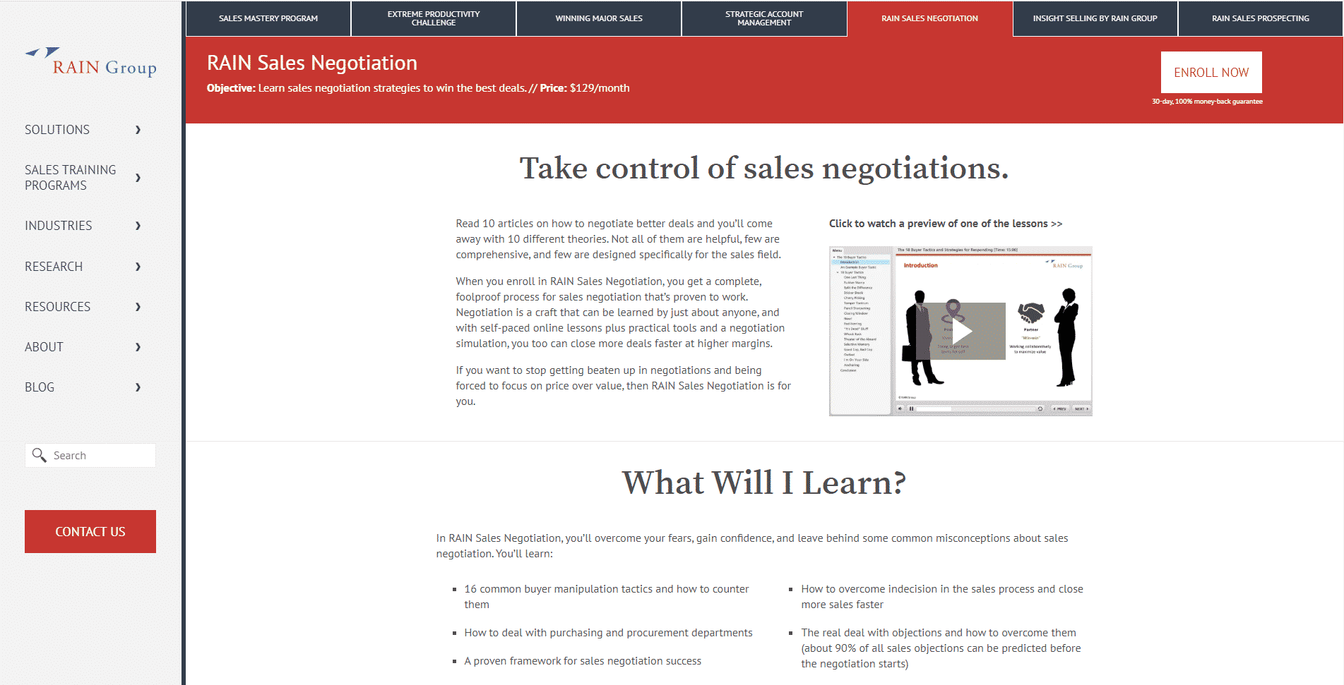 Rain Sales Training Learn Negotiation Lessons Online