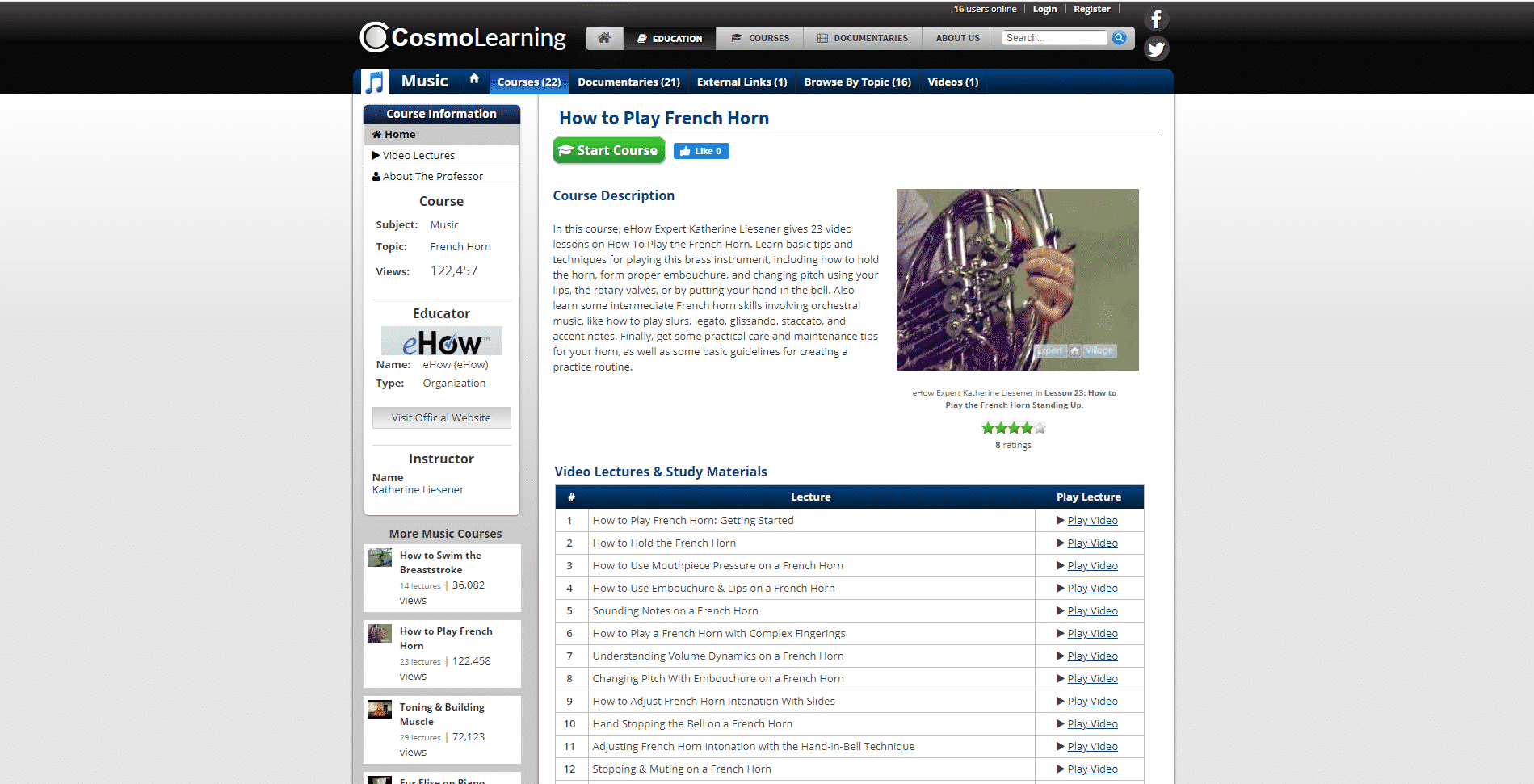 Cosmo Learning French Horn Lessons Online
