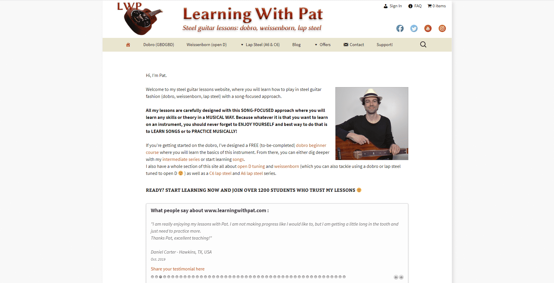 Learning With Pat Dobro Lesson Online