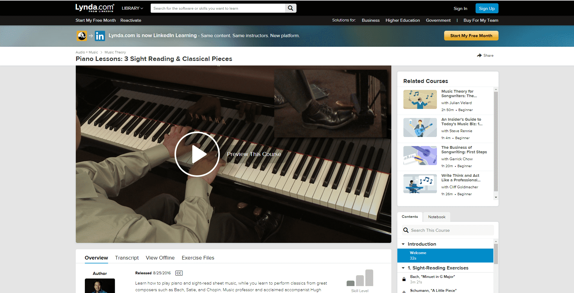 Lynda Course 2 Piano Lessons Online