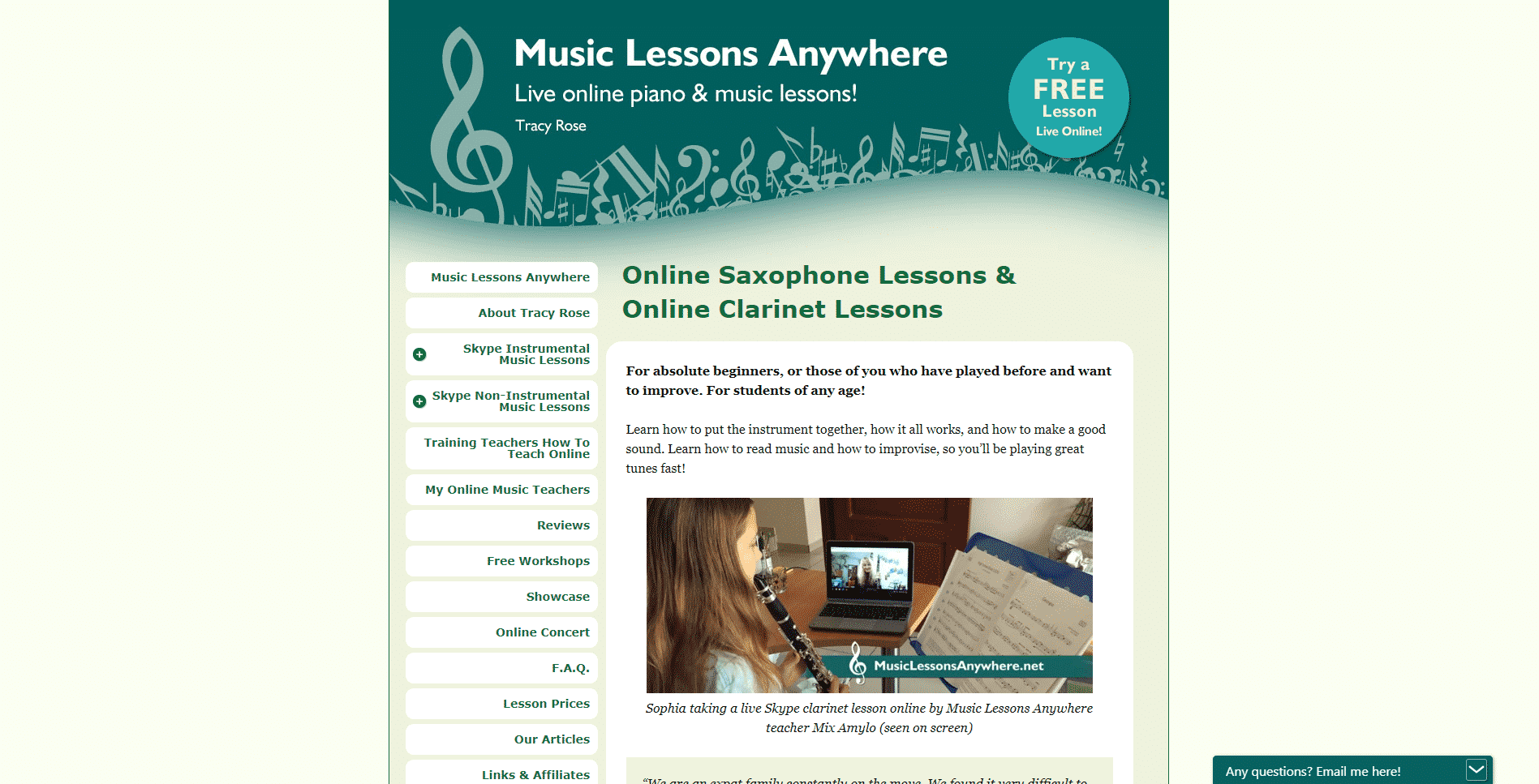 Music Lessons Anywhere Clarinet Lesson Online