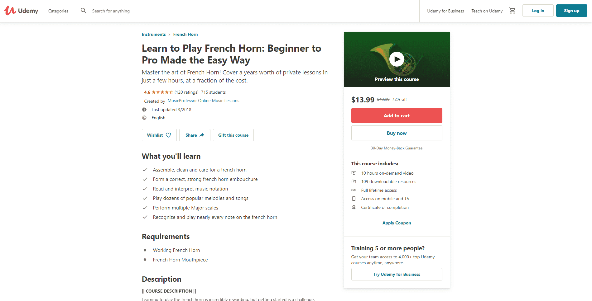 Udemy Course 1 French Horn Lessons Online