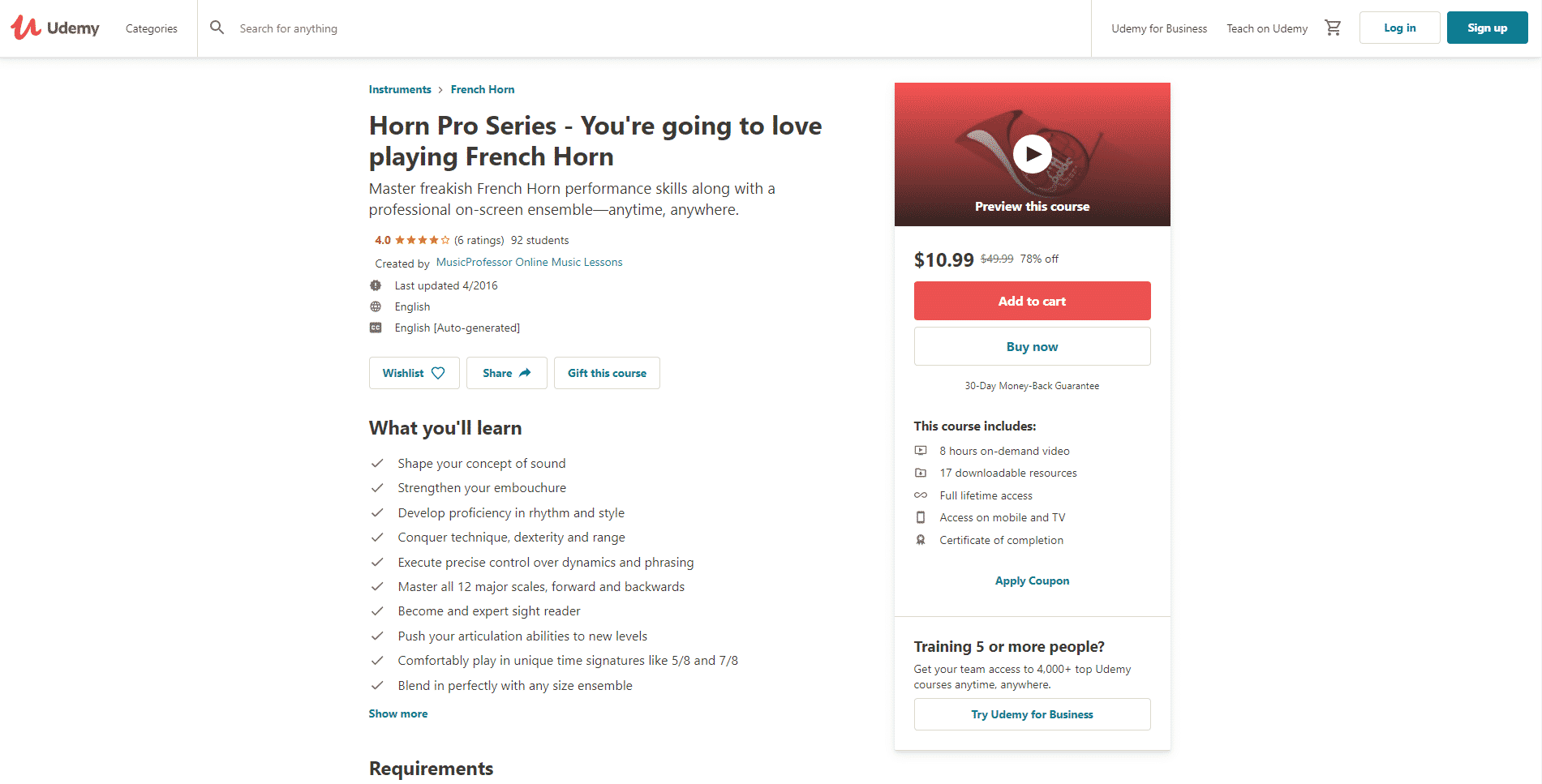 Udemy Course 3 French Horn Lessons Online
