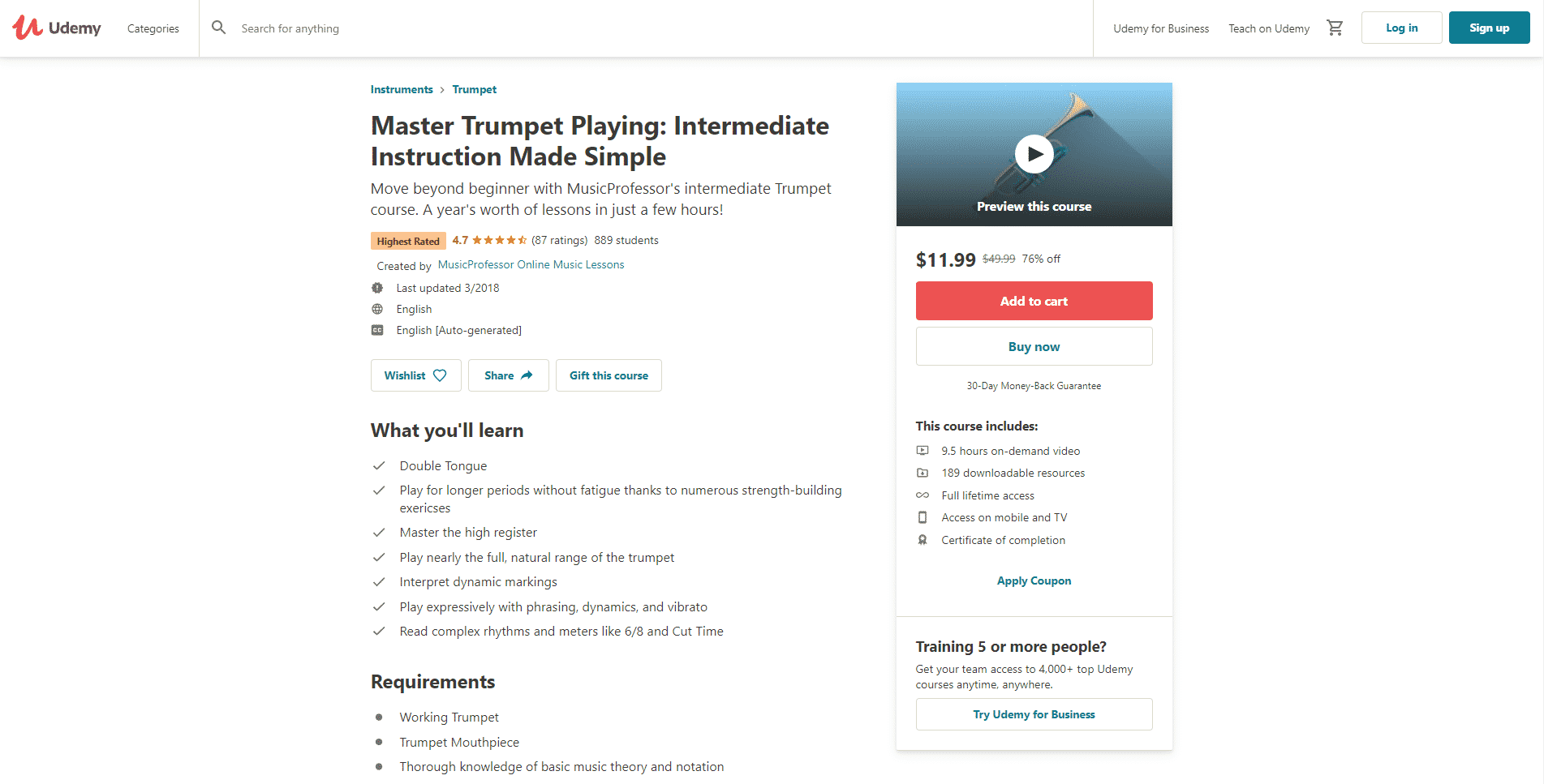 Udemy Course 3 Trumpet Lessons Online