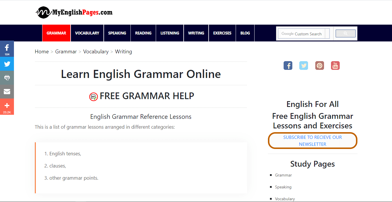 my English pages learn grammar lessons online