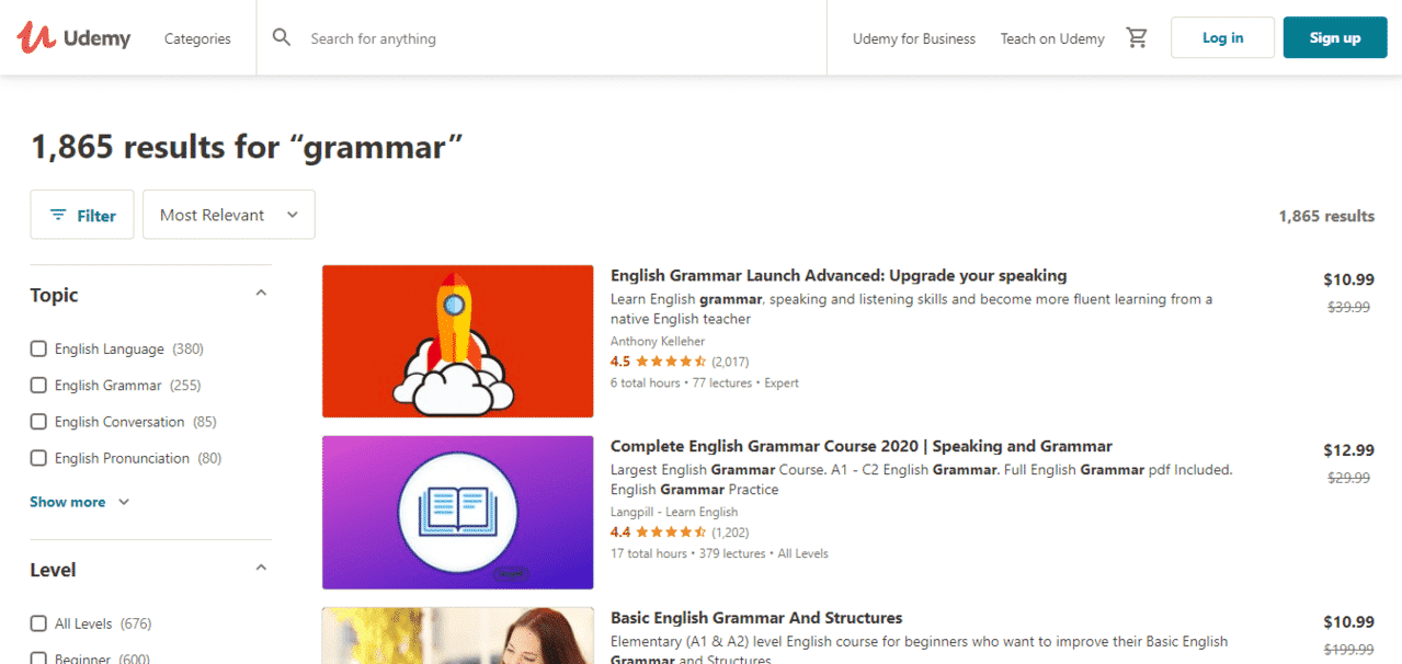 udemy-learn grammar lessons online