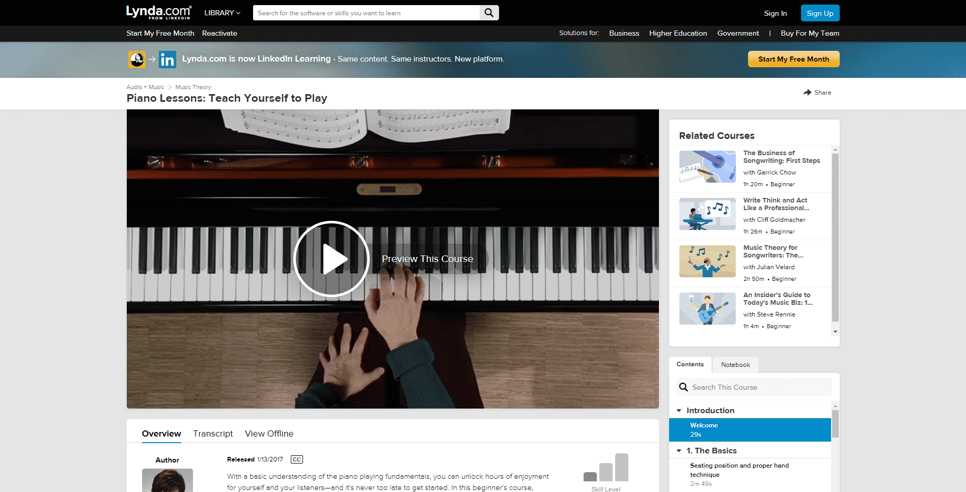 Lynda.com 1 Piano Lessons for Intermediate Online