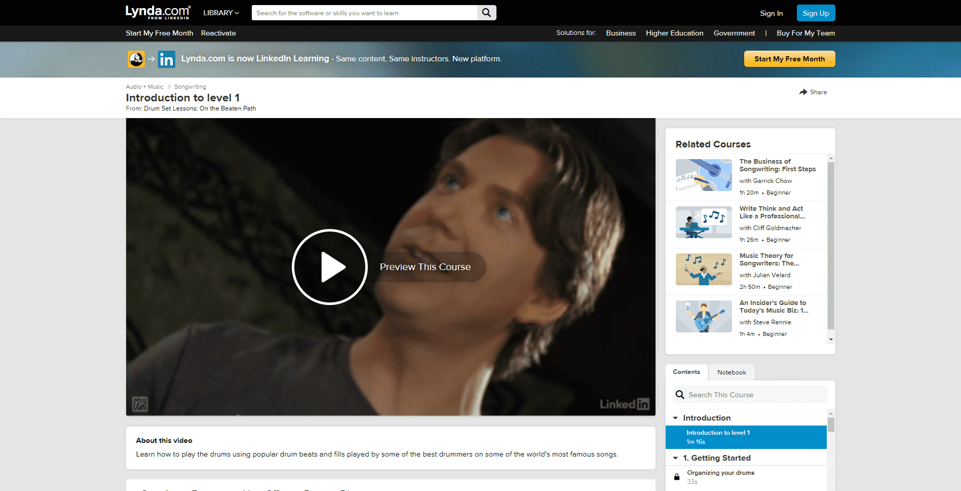 Lynda.com Drum Lessons for Intermediate Online