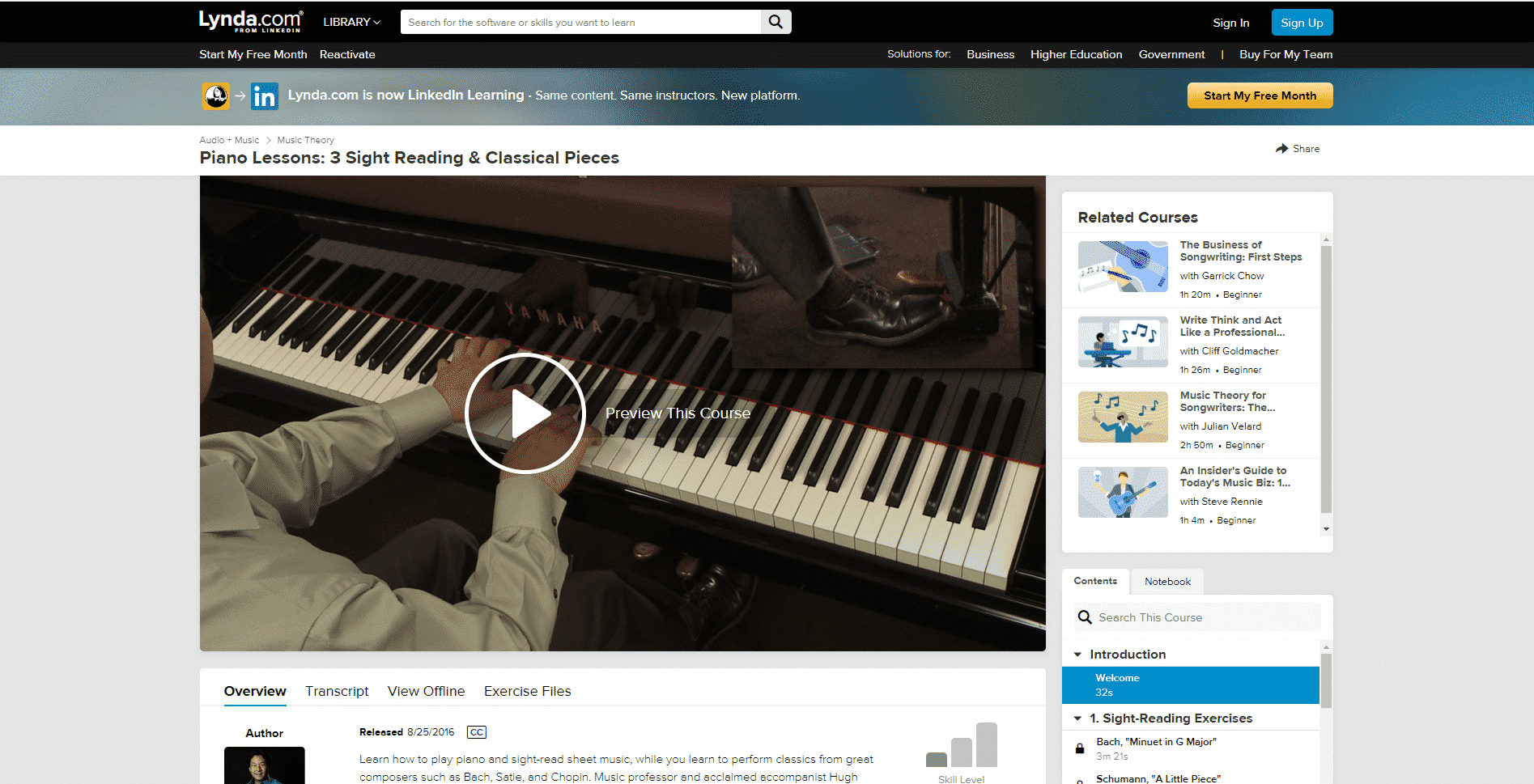 Lynda.com Piano Lessons for Intermediate Online