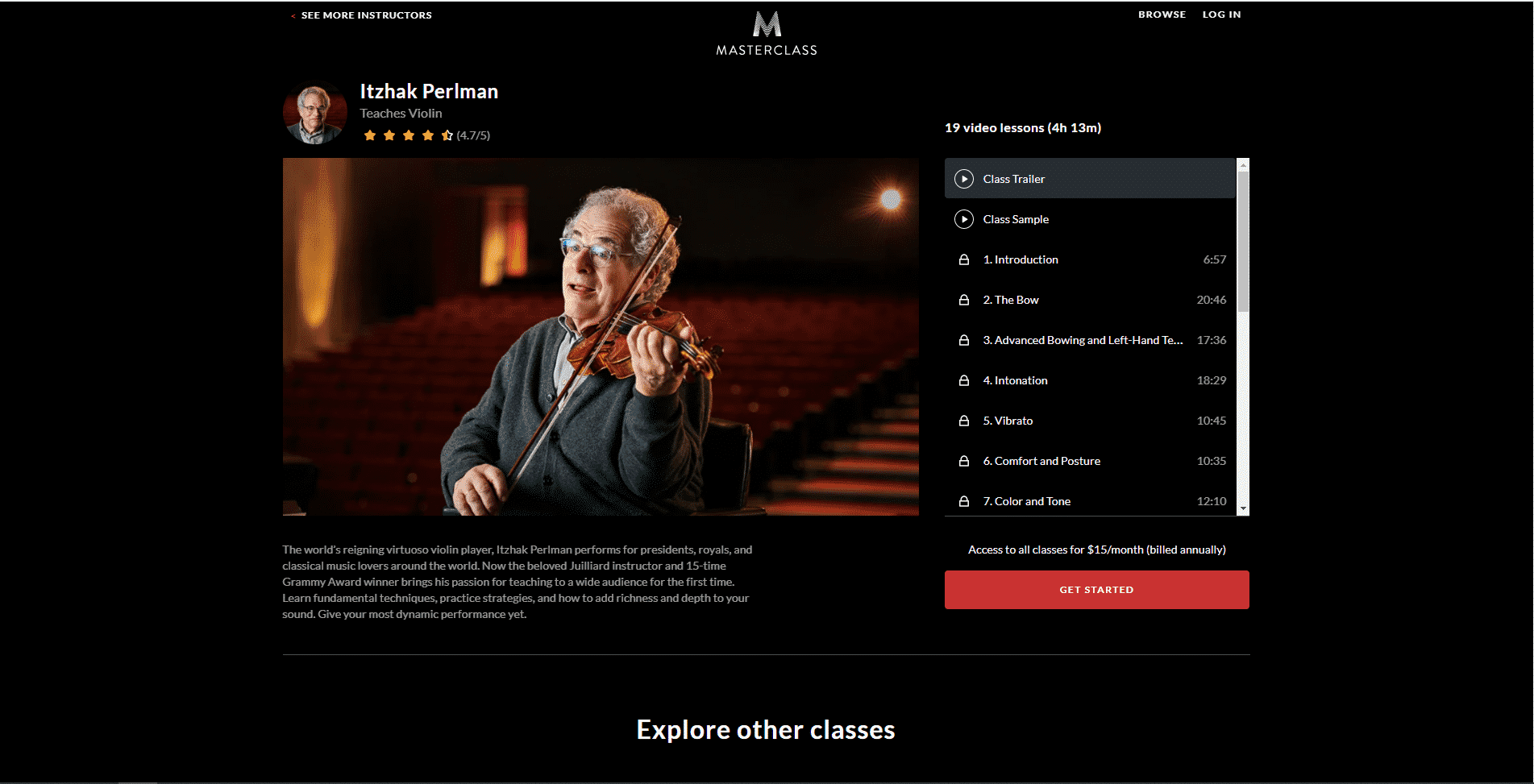 MasterClass Itzhak Perlman Learn violin lessson for Intermediate