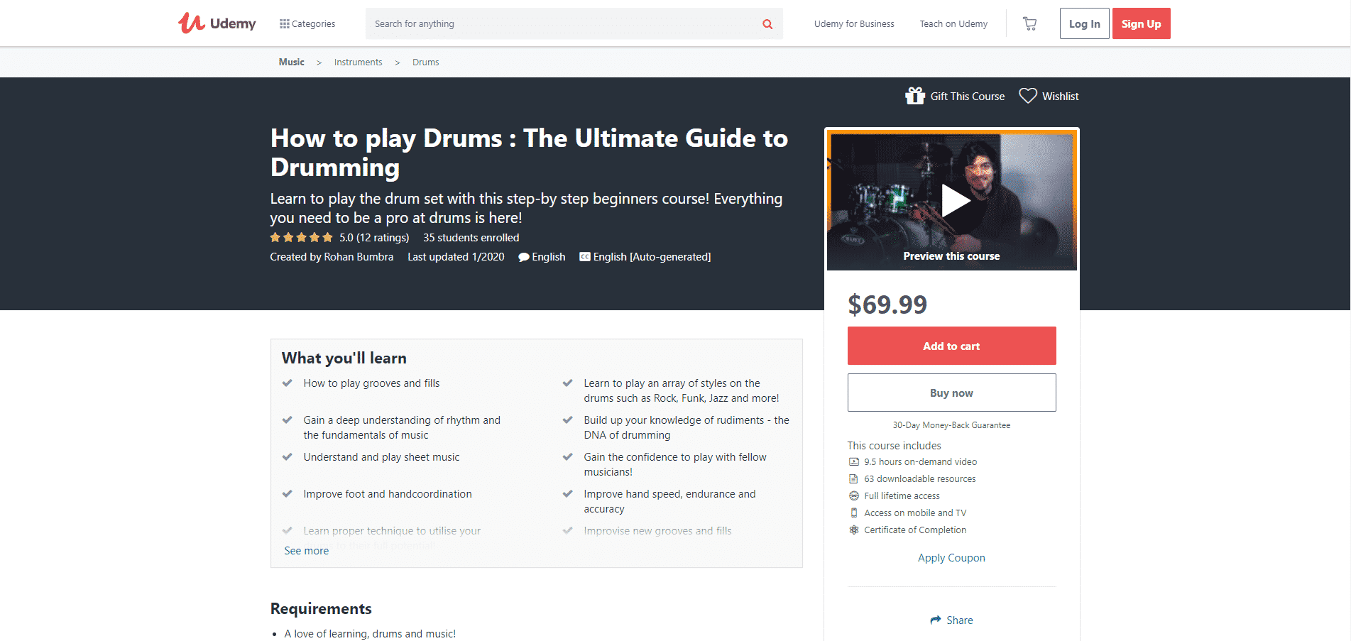 Udemy 4 Drum Lessons for Intermediate Online