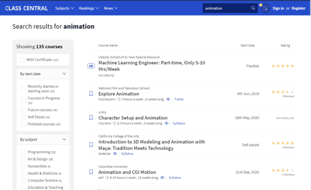 ClassCentral Learn Animation Lessons Online