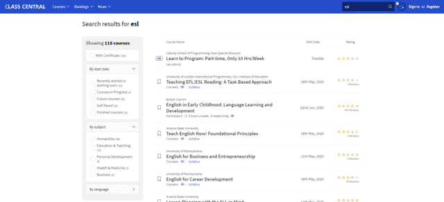 ClassCentral Learn ESL Lessons Online
