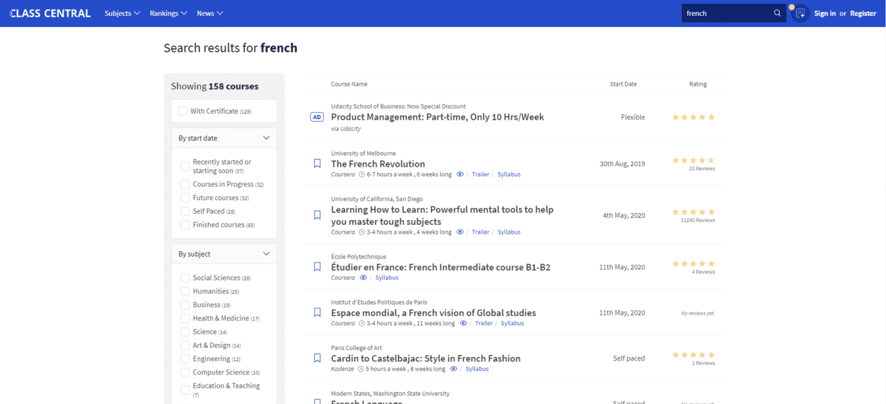 ClassCentral Learn French Lessons Online