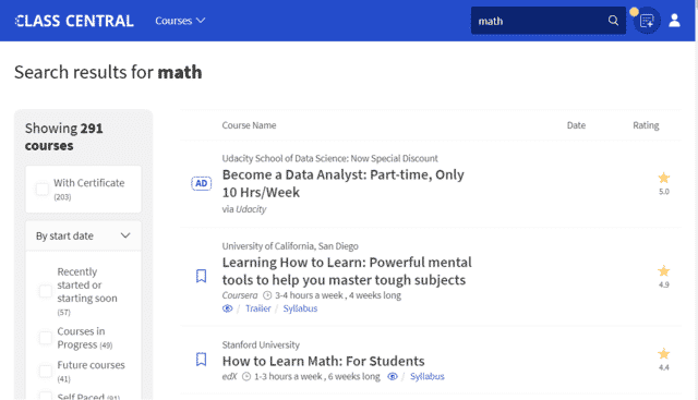 ClassCentral Learn Maths Lessons Online