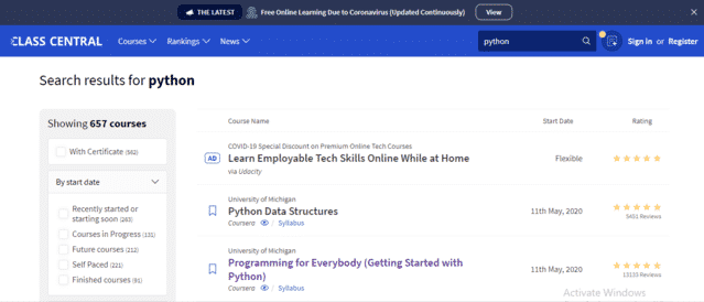 Classcentral Learn Python Lessons Online